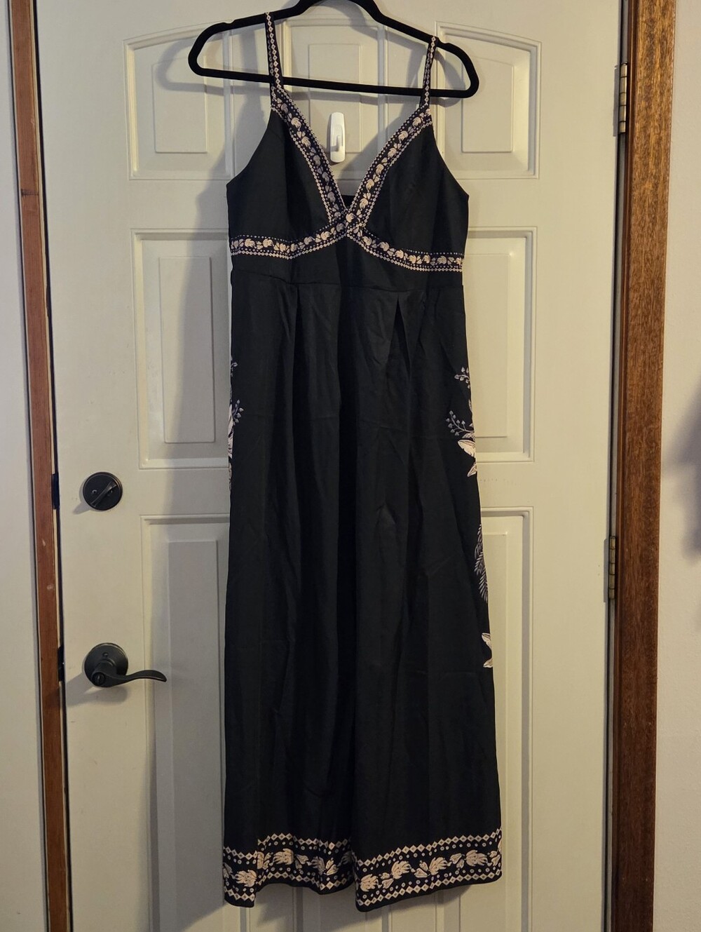 Embroidered Black V-Neck Maxi Dress - Picture 2 of 10